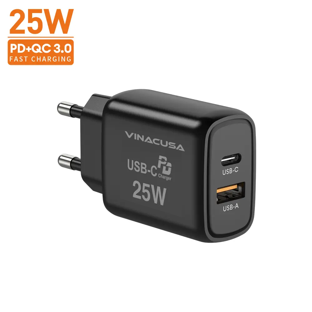 Củ sạc nhanh cho điện thoại PD 25W VINACUSA V2511B quick charger USB type C 2 cổng ra đa năng