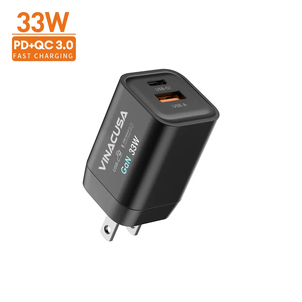 Củ sạc nhanh cho máy tính điện thoại GaN PD 33W VINACUSA V3311W quick charger USB type C – 2 cổng ra đa năng