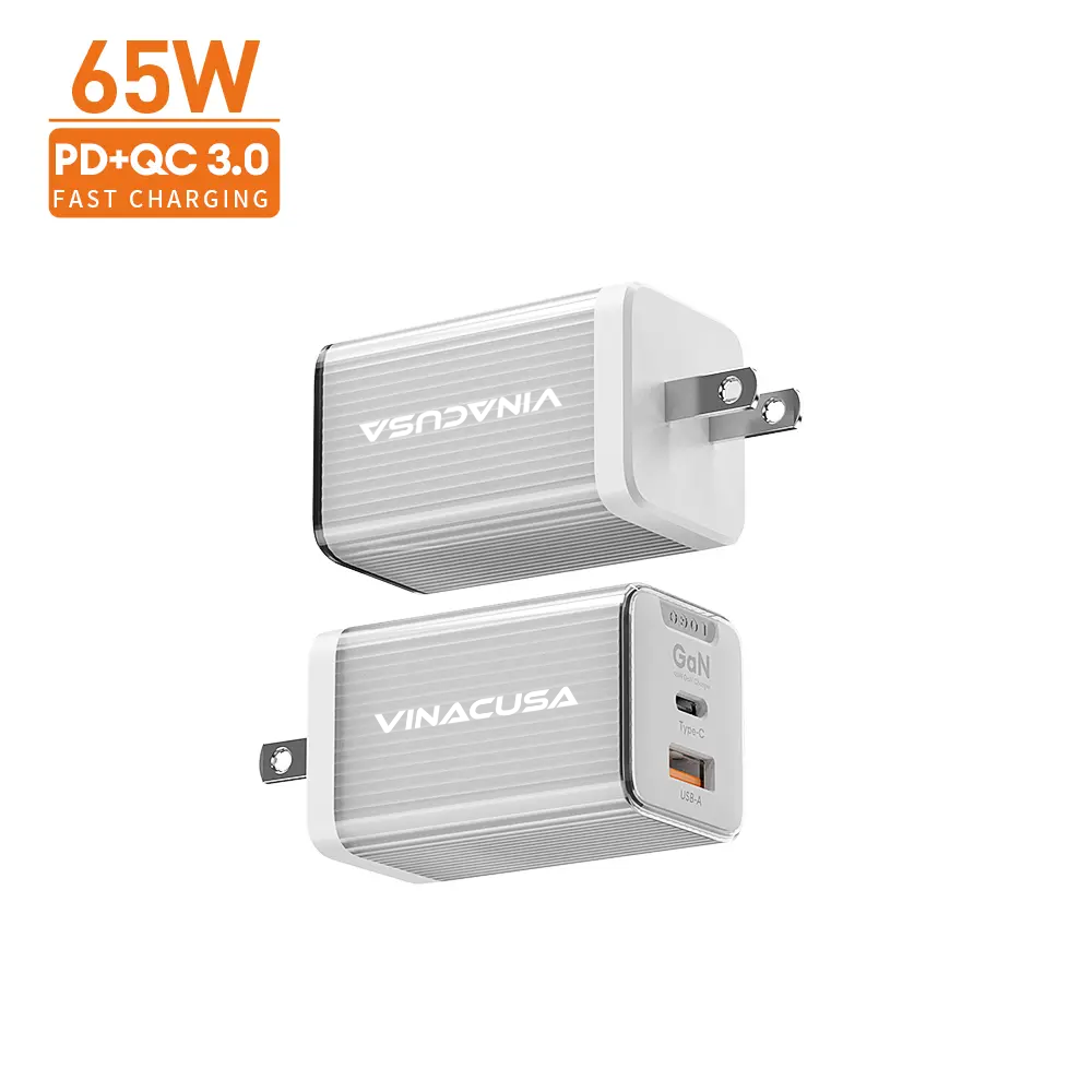 Sạc nhanh cho laptop macbook 65W PD GaN VINACUSA V6511L Super fast charger Type C USB-A USB-C