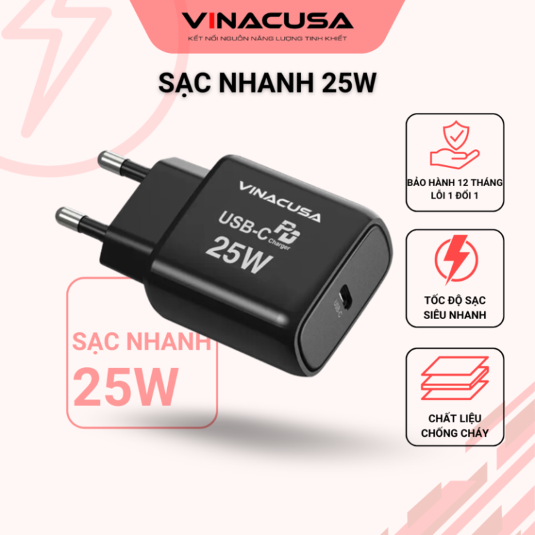 Củ sạc nhanh cho điện thoại PD 25W VINACUSA V2501B quick charger USB type C - Ảnh 2