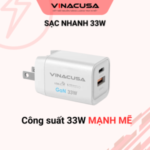 Sạc nhanh PD GaN 33W VINACUSA V3311W USB-A USB-C màu trắng