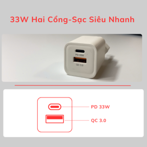 Alternative view of Sạc nhanh PD GaN 33W VINACUSA V3311W USB-A USB-C màu trắng