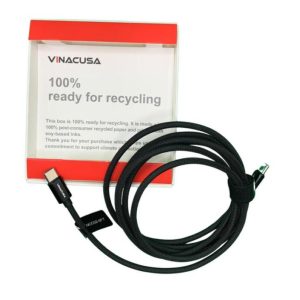 Dây cáp sạc nhanh Type C VINACUSA VCNCC02-6FT 1.83m cho điện thoại Laptop Macbook màu đen chống nhiễu bọc dù