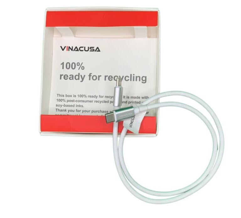 Dây cáp sạc nhanh VINACUSA 2 đầu Type C 0.61m VCNCC01-2FT cho điện thoại Mac Laptop vỏ nhựa TPE màu trắng