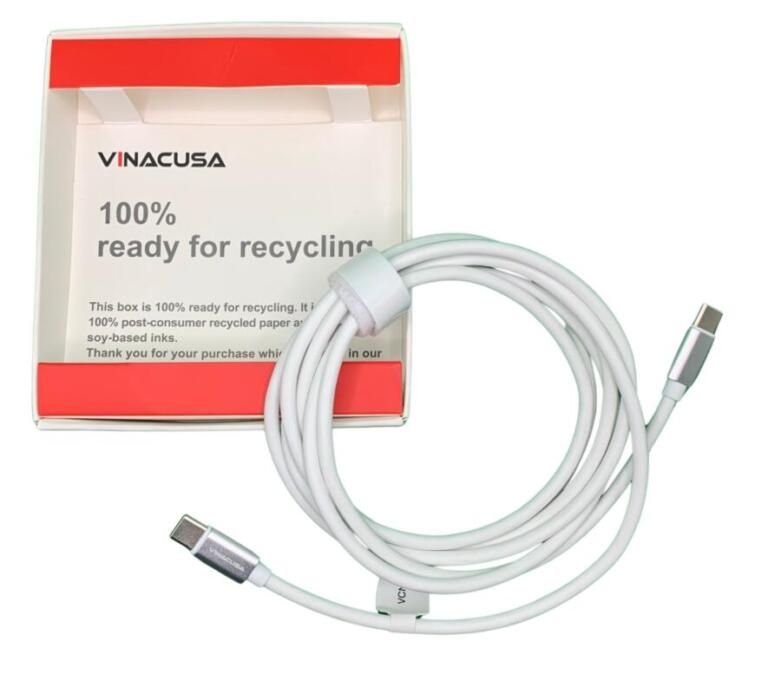 Dây cáp sạc VINACUSA 2 đầu Type C 1.83m VCNCC01-6FT cho điện thoại máy tính Macbook màu trắng chống nhiễu