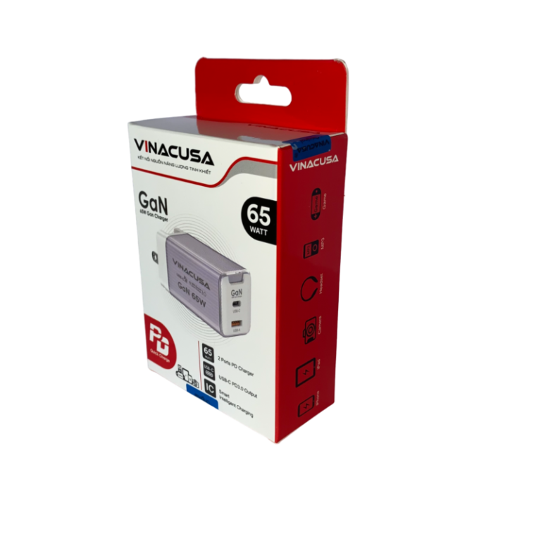 Sạc nhanh cho laptop macbook 65W PD GaN VINACUSA V6511L Super fast charger Type C USB-A USB-C - Ảnh 3