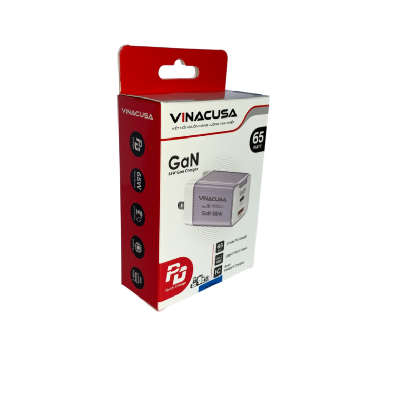 Sạc nhanh cho laptop macbook 65W PD GaN VINACUSA V6511L Super fast charger Type C USB-A USB-C - Ảnh 4
