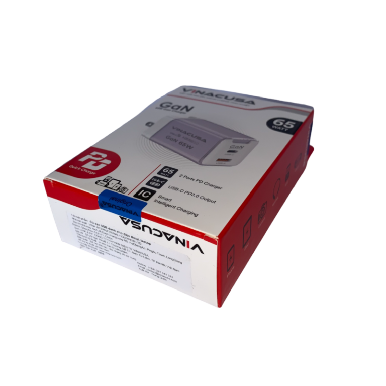 Sạc nhanh cho laptop macbook 65W PD GaN VINACUSA V6511L Super fast charger Type C USB-A USB-C - Ảnh 6