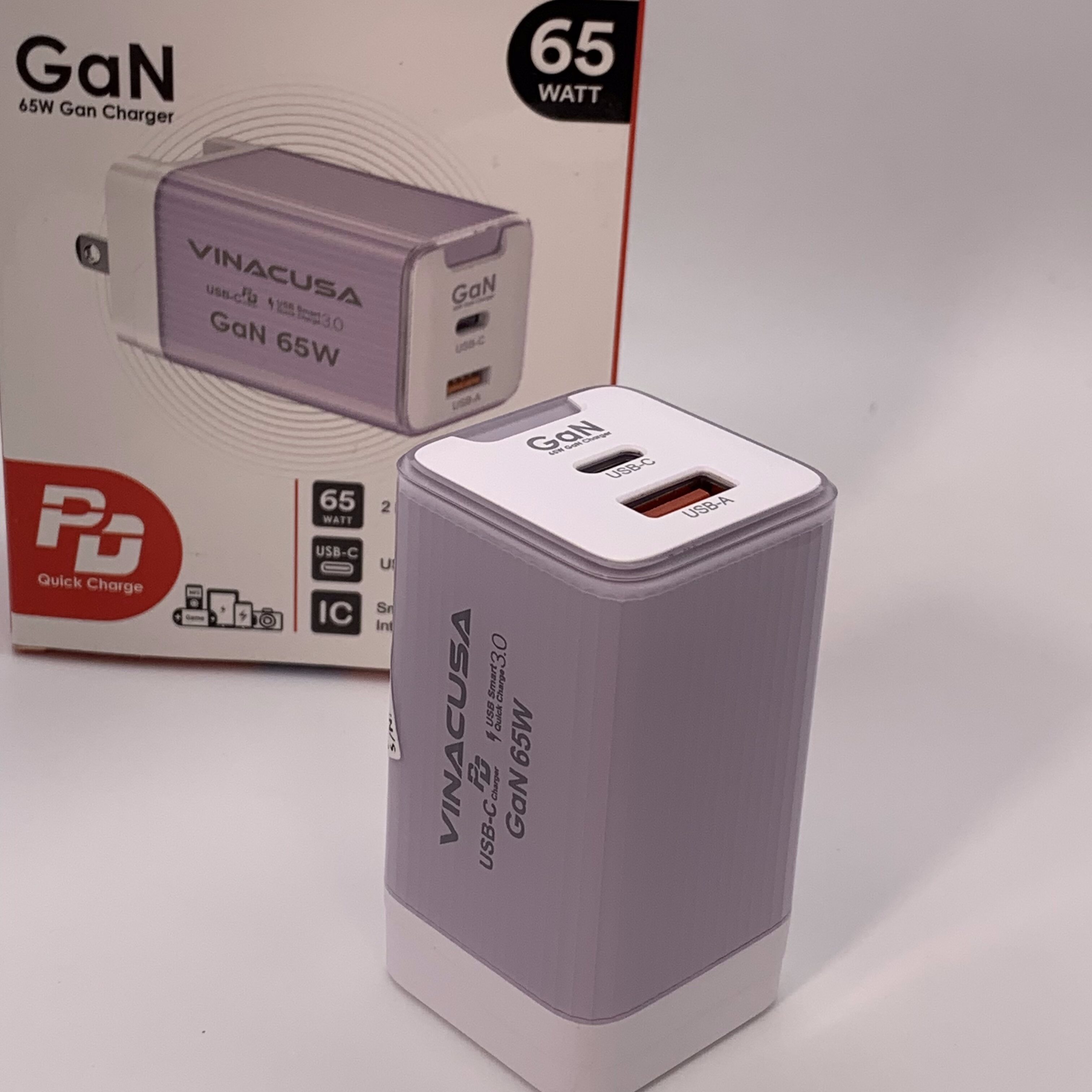 Sạc nhanh cho laptop macbook 65W PD GaN VINACUSA V6511L Super fast charger Type C USB-A USB-C - Ảnh 6