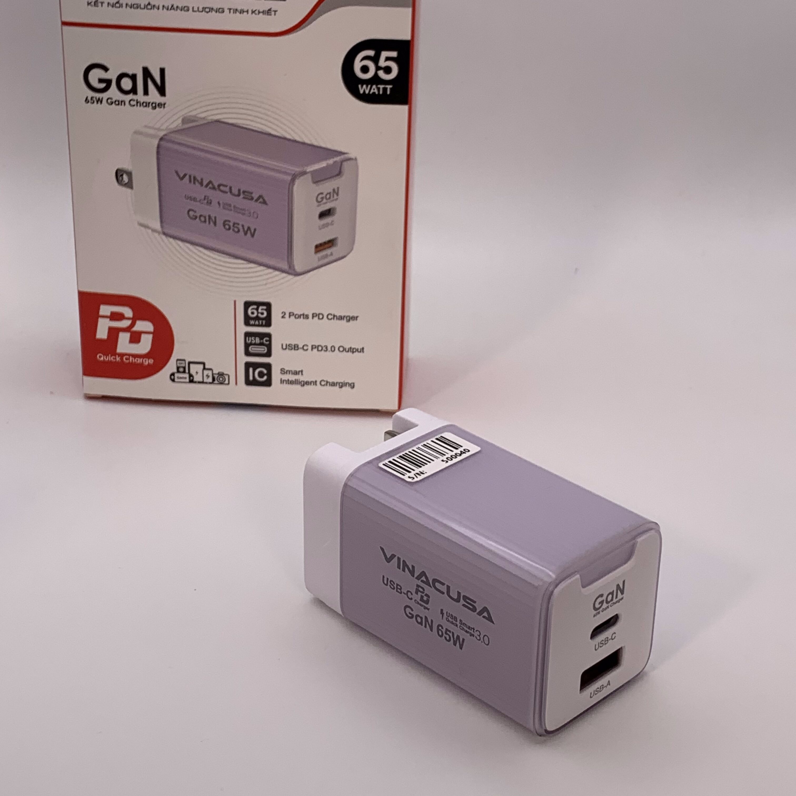 Sạc nhanh cho laptop macbook 65W PD GaN VINACUSA V6511L Super fast charger Type C USB-A USB-C - Ảnh 7