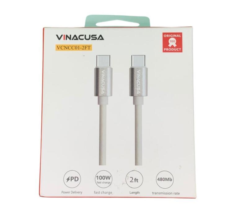 Dây cáp sạc nhanh VINACUSA 2 đầu Type C 0.61m VCNCC01-2FT cho điện thoại Mac Laptop vỏ nhựa TPE màu trắng - Ảnh 4