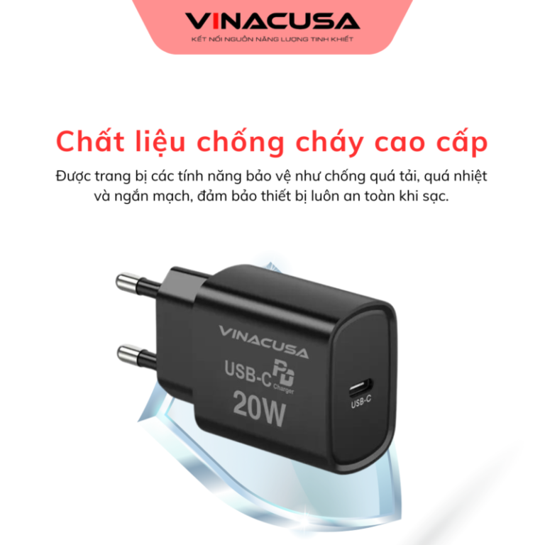 Củ sạc nhanh cho điện thoại iPhone Samsung Mi Oppo Vivo… 20W VINACUSA V2001B PD quick charger USB type C - Ảnh 5