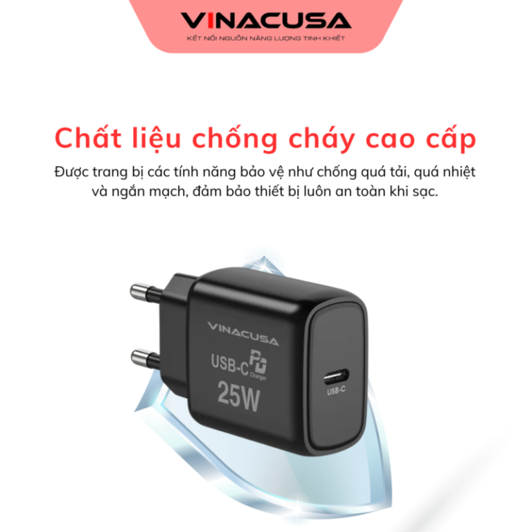 Củ sạc nhanh cho điện thoại PD 25W VINACUSA V2501B quick charger USB type C - Ảnh 4