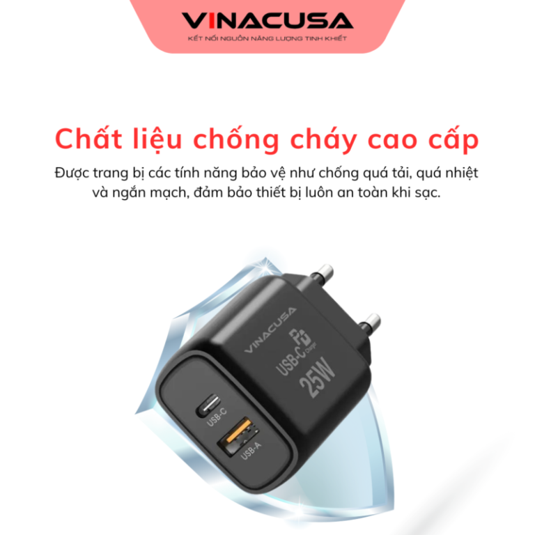 Củ sạc nhanh cho điện thoại PD 25W VINACUSA V2511B quick charger USB type C 2 cổng ra đa năng - Ảnh 5