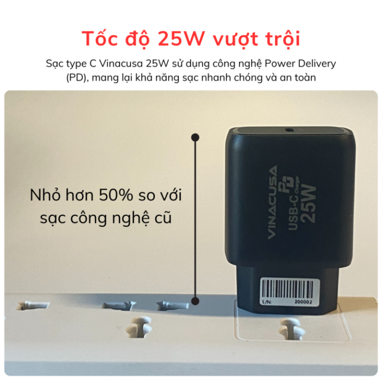 Củ sạc nhanh cho điện thoại PD 25W VINACUSA V2501B quick charger USB type C - Ảnh 6