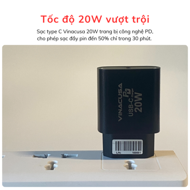 Củ sạc nhanh cho điện thoại iPhone Samsung Mi Oppo Vivo… 20W VINACUSA V2001B PD quick charger USB type C - Ảnh 7