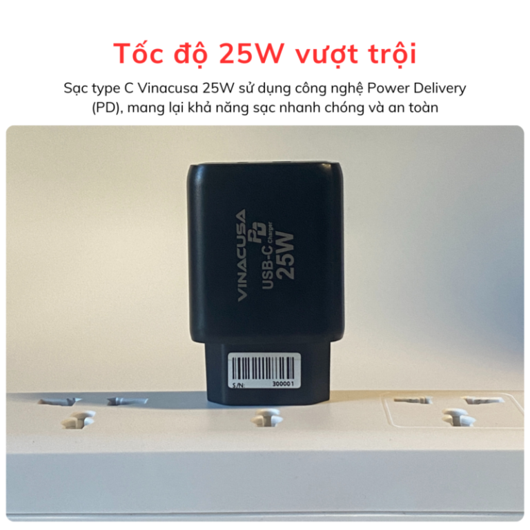 Củ sạc nhanh cho điện thoại PD 25W VINACUSA V2511B quick charger USB type C 2 cổng ra đa năng - Ảnh 7