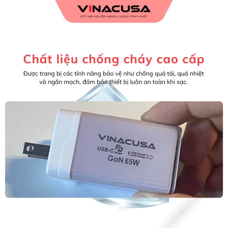 Sạc nhanh cho laptop macbook 65W PD GaN VINACUSA V6511L Super fast charger Type C USB-A USB-C - Ảnh 7