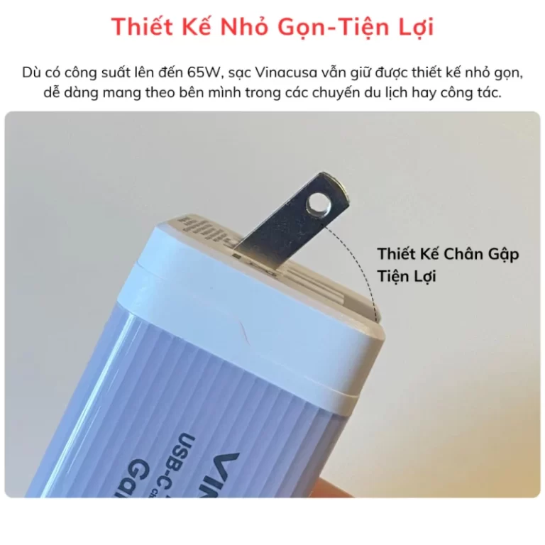 Sạc nhanh cho laptop macbook 65W PD GaN VINACUSA V6511L Super fast charger Type C USB-A USB-C - Ảnh 9