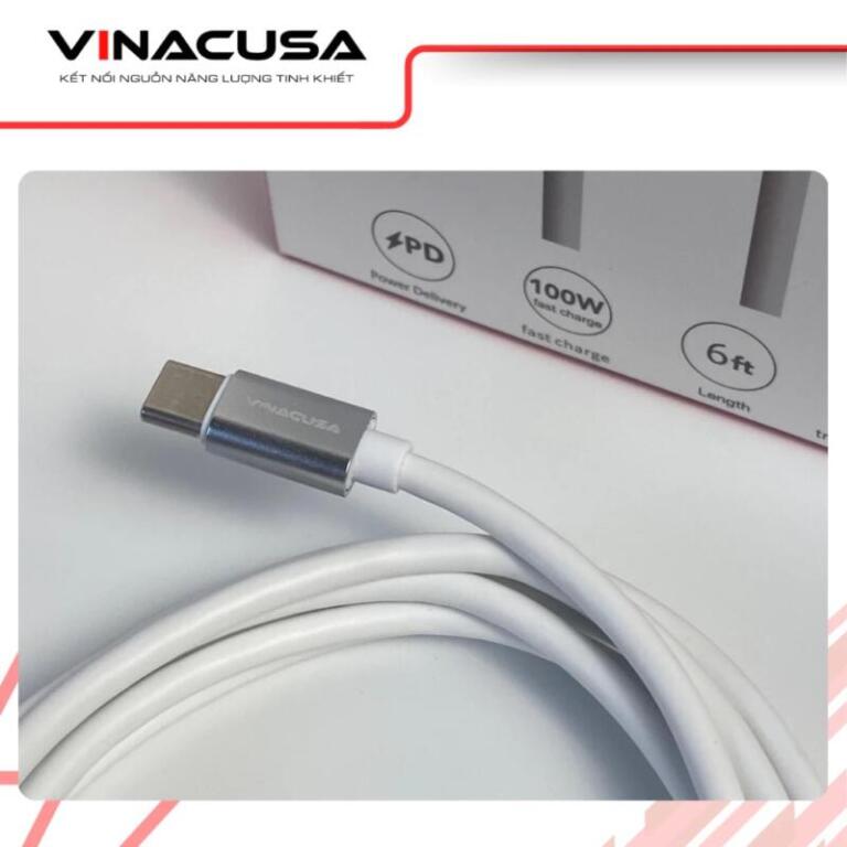 Dây cáp sạc VINACUSA 2 đầu Type C 1.83m VCNCC01-6FT cho điện thoại máy tính Macbook màu trắng chống nhiễu - Ảnh 3