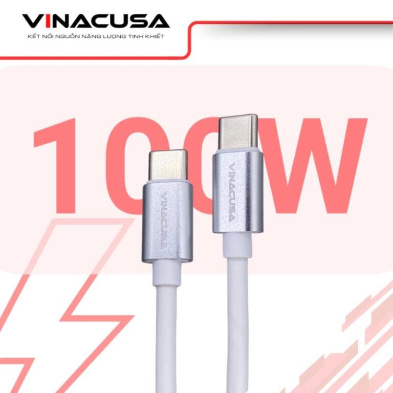 Dây cáp sạc nhanh VINACUSA 2 đầu Type C 0.61m VCNCC01-2FT cho điện thoại Mac Laptop vỏ nhựa TPE màu trắng - Ảnh 2