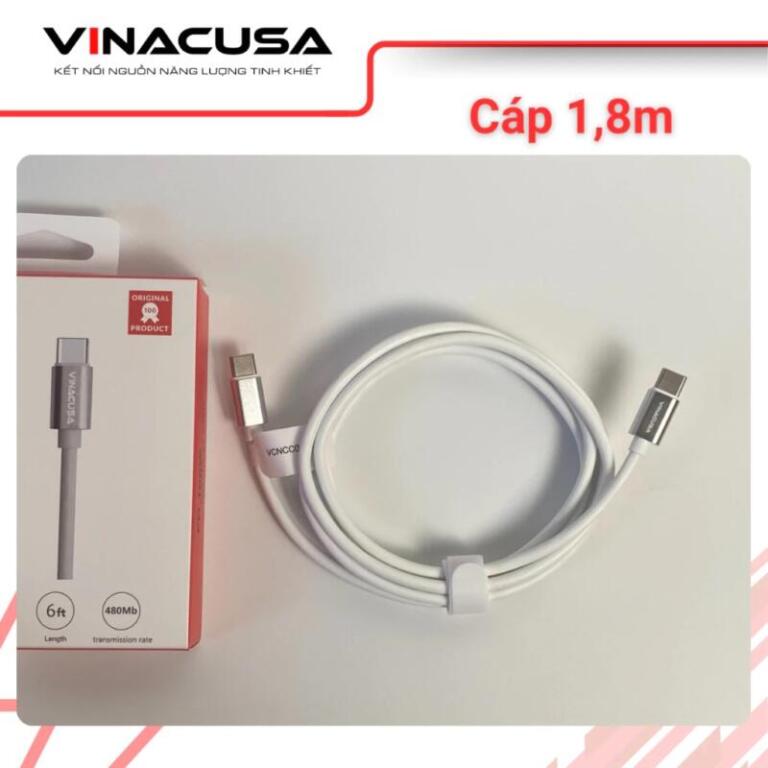 Dây cáp sạc VINACUSA 2 đầu Type C 1.83m VCNCC01-6FT cho điện thoại máy tính Macbook màu trắng chống nhiễu - Ảnh 2