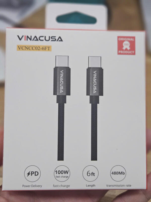 Dây cáp sạc nhanh Type C VINACUSA VCNCC02-6FT 1.83m cho điện thoại Laptop Macbook màu đen chống nhiễu bọc dù - Ảnh 2